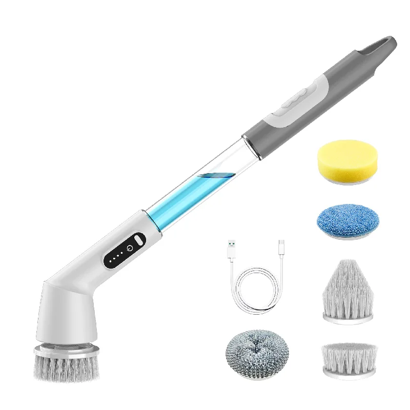 แปรงทําความสะอาดเครื่องขัดพื้นแบบหมุนไฟฟ้าเครื่องขัดพื้นอาบน้ําไร้สายกันน้ําพร้อมหัวแปรงถอดเปลี่ยนได้ 5 หัวสําหรับกระเบื้องพื้นห้องน้ํา