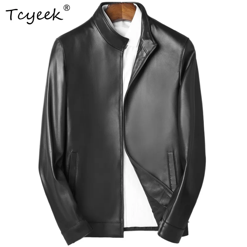 

Tcyeek из овчины, весна-осень, элитная модная мужская куртка с коротким воротником-стойкой из натуральной кожи Chaqueta Cuero Hombre 가죽 자켓