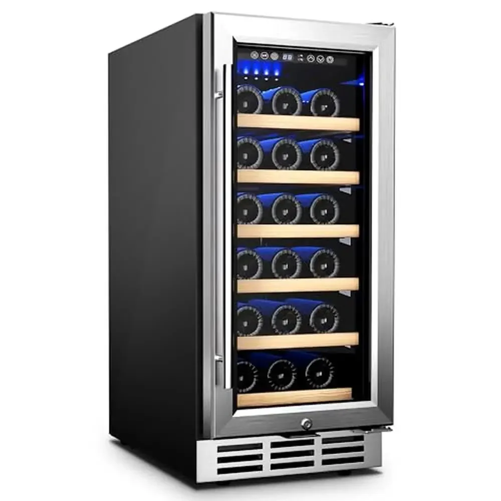 15 inch Wine Fridge with Digital Temperature Control and Freestanding Design Single Zone Wine Refrigerator Home Quiet Operation