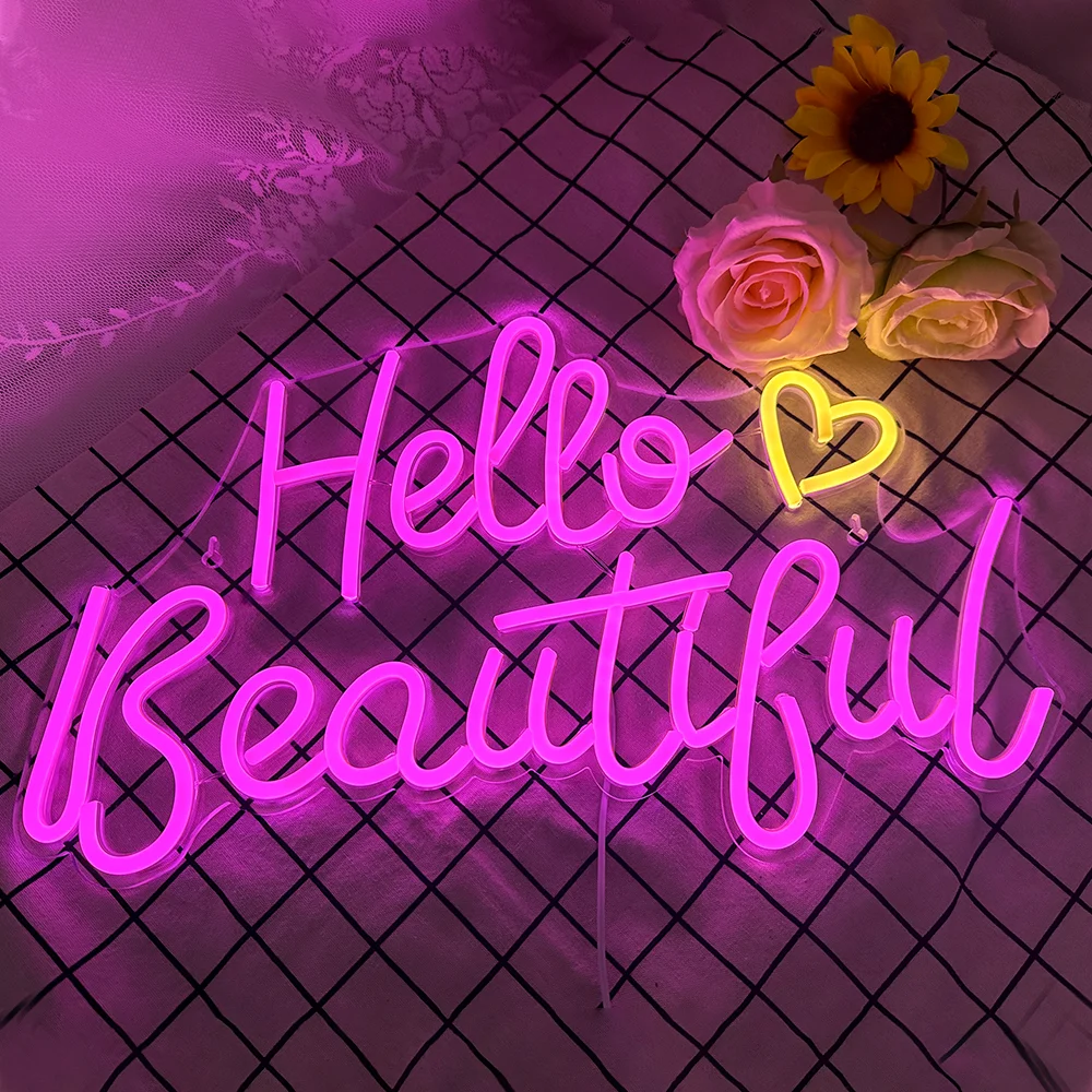 Hello Beautiul неоновая вывеска, теплый белый светодиод, неоновая лампа для украшения стен, светодиодные неоновые вывески с питанием от USB для украшения свадьбы, дня рождения, вечеринки