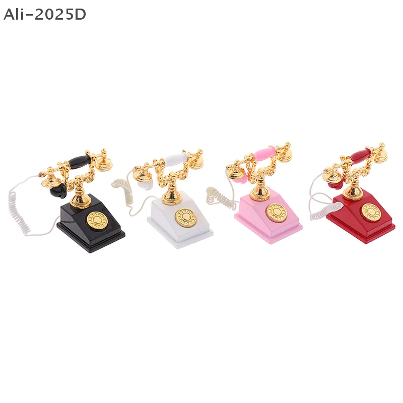 

1Pc 1:12 Dollhouse Miniature Phone Model Retro Rotary Telephone for Doll Decor
