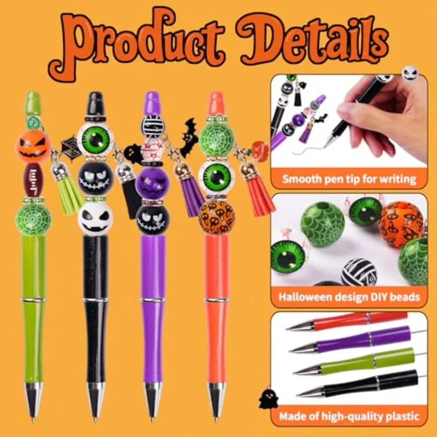 12 قطعة أقلام الهالوين القابلة للخرز أقلام صياغة ذاتية الصنع مع خرز ملون شرابة تعليق الهالوين للبالغين هدايا مكتب المدرسة سوب