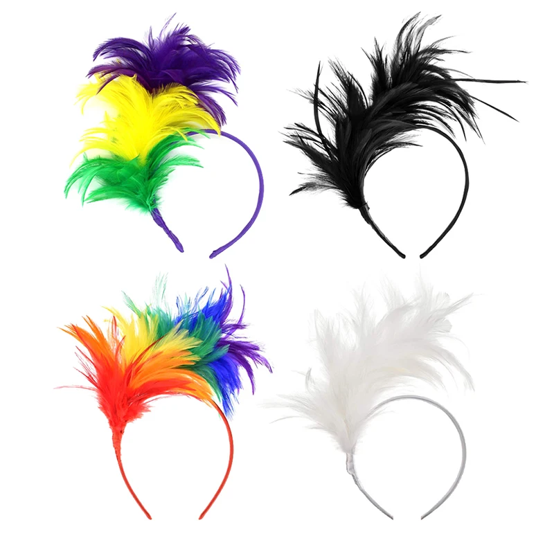 Colorful Mardi Gras Feather Headband Flapper Headpiece Adult Party Costume Hair Accessories