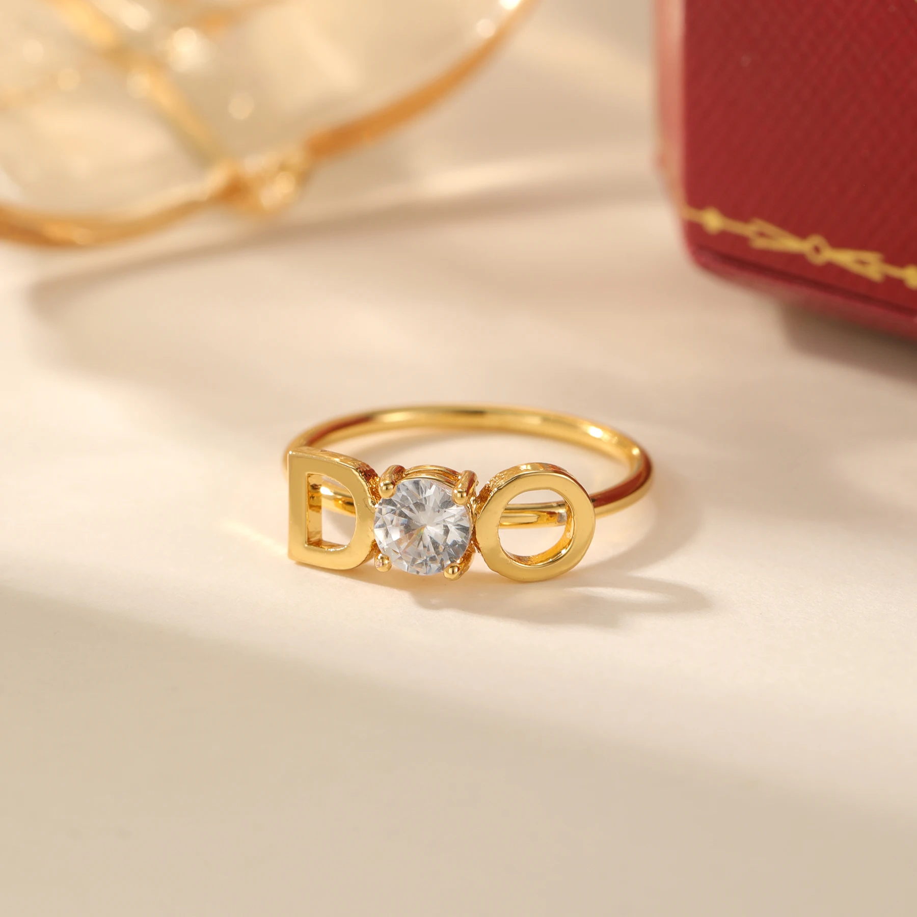 Custom Lettering Ring Welded Letters and Zircon Stainless Steel 18K Gold Plated Personalized Stackable Jewelry Gift for Her