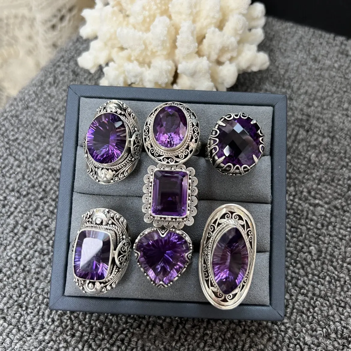 Natural Amethyst Gemstone Ring 925 Sterling Silver Large Stone Vintage Handcrafted Fine Jewelry Gala Daily For Men And Women