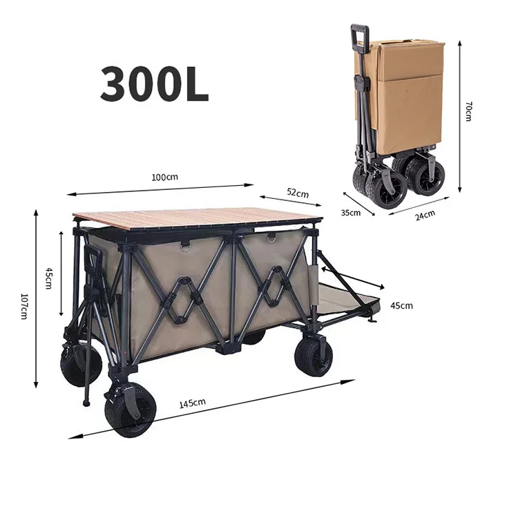 

Hot Sale Portable Four-Wheeled Metal Foldable Camping Trolley With Folding Table for Outdoor Camping Camping Cart