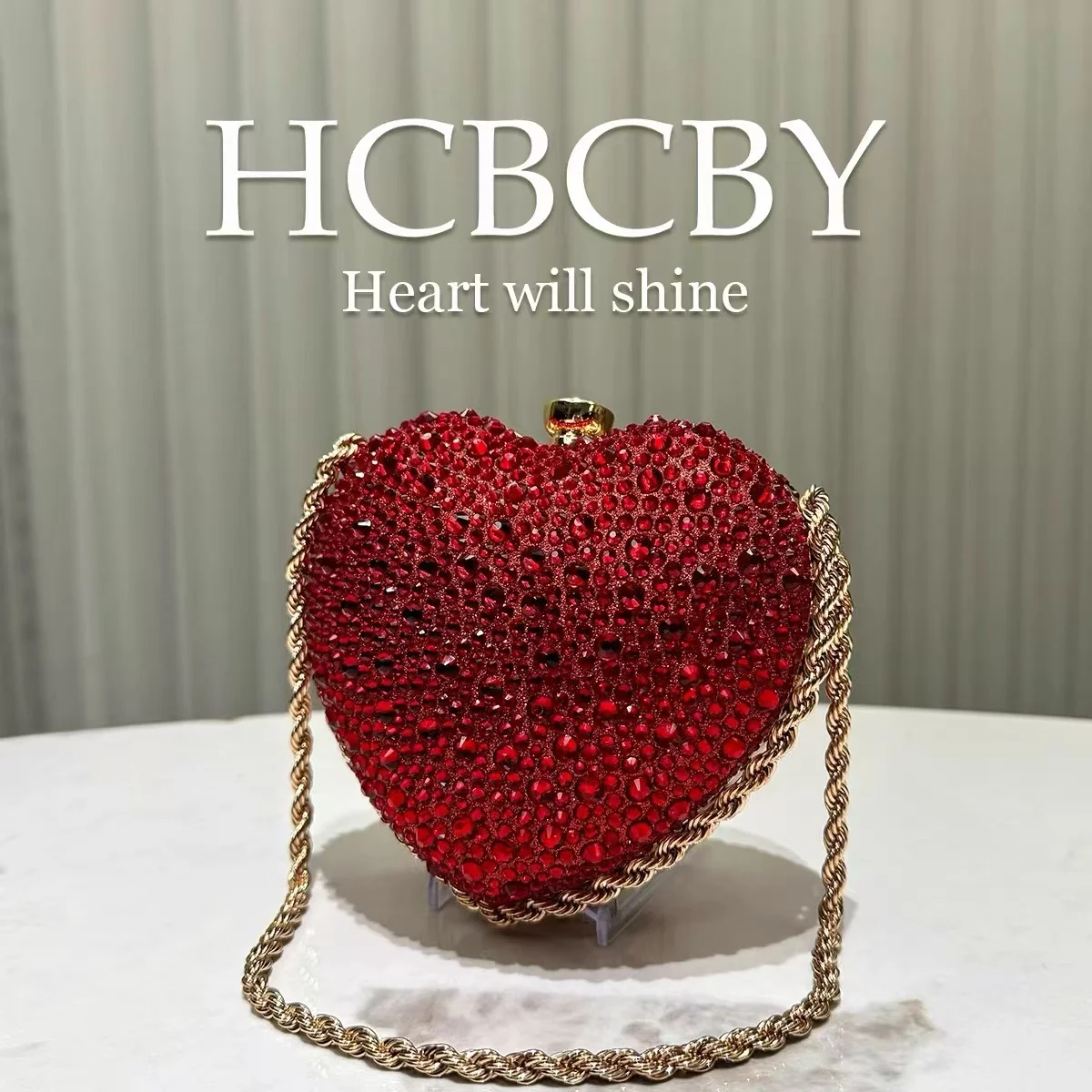 Crystal Shiny Rhinestone Diamond  Evening Bag Glitter Heart-Shaped Women's Handbag Wedding Party Clutch Purse Crossbody Bag