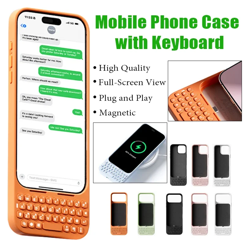 37 Keys Mini Phone Keyboard Phone Case with Keyboard Magnetic Suction Case Compatible with Iphone 16 Max Pro 17 Pro Max