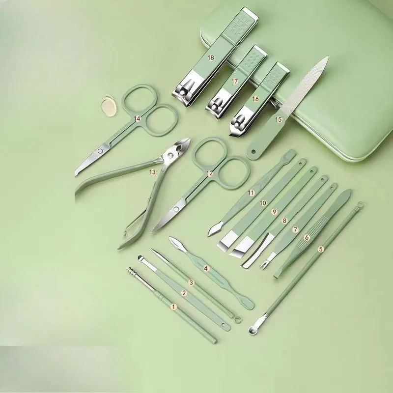Kit profesional de cuidado de uñas de 7/10/12/18 piezas, juego de manicura y pedicura de acero inoxidable, cortaúñas con Estuche De Viaje
