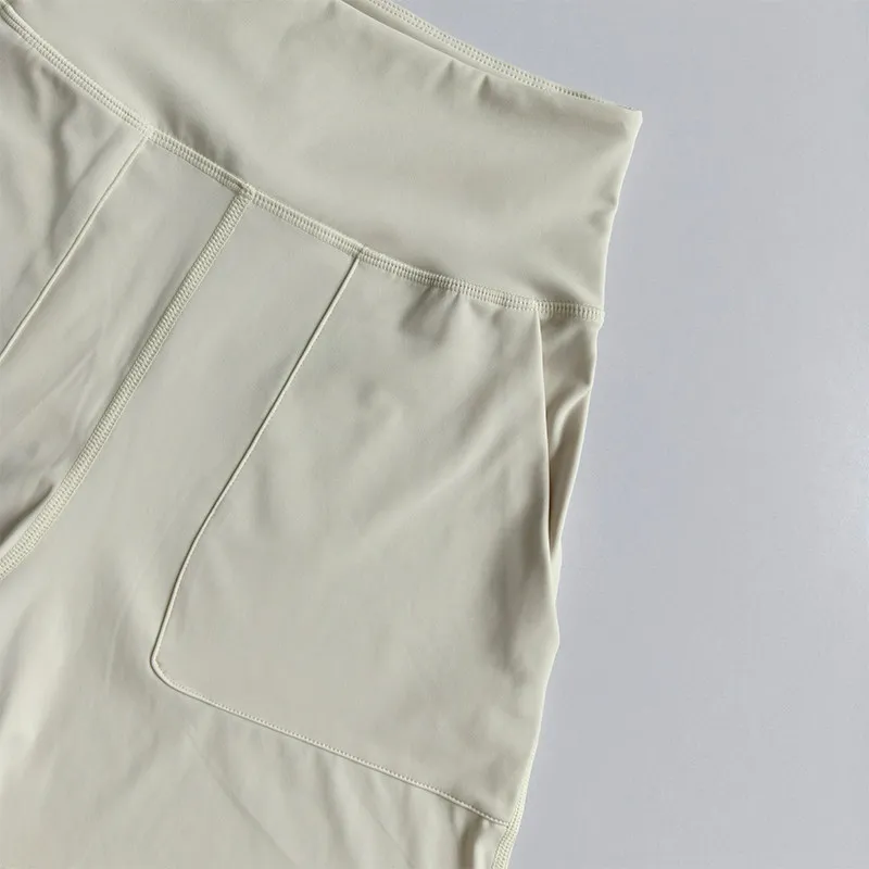 Yoga-Shorts mit hohem Bund und Taschen für Damen, Sommer, Outdoor-Training, Laufen, Pilates, Fitness, schnelltrocknend, atmungsaktiv – Detail 9