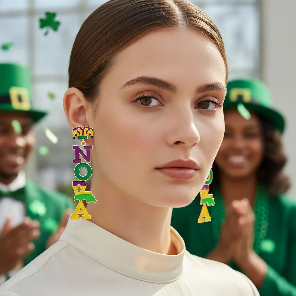 Alloy Drip Carnival Boots Letter Earrings St Patrick's Clown Hat Crown Earrings