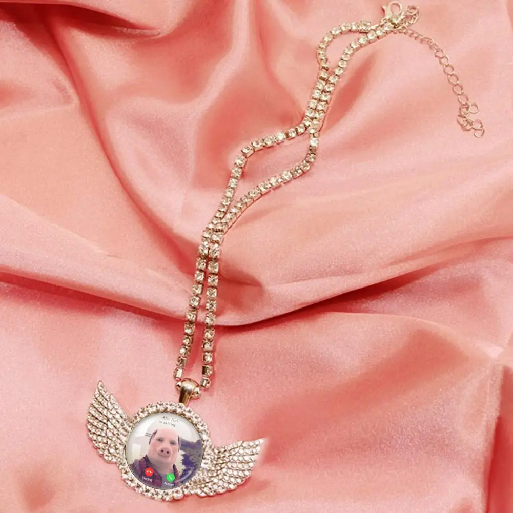 For John Pork Is Calling Pig Lover Graphic The Moon Answer Call Phone Humor Funny Necklace Angel Wings Pendant Necklace Jewelry