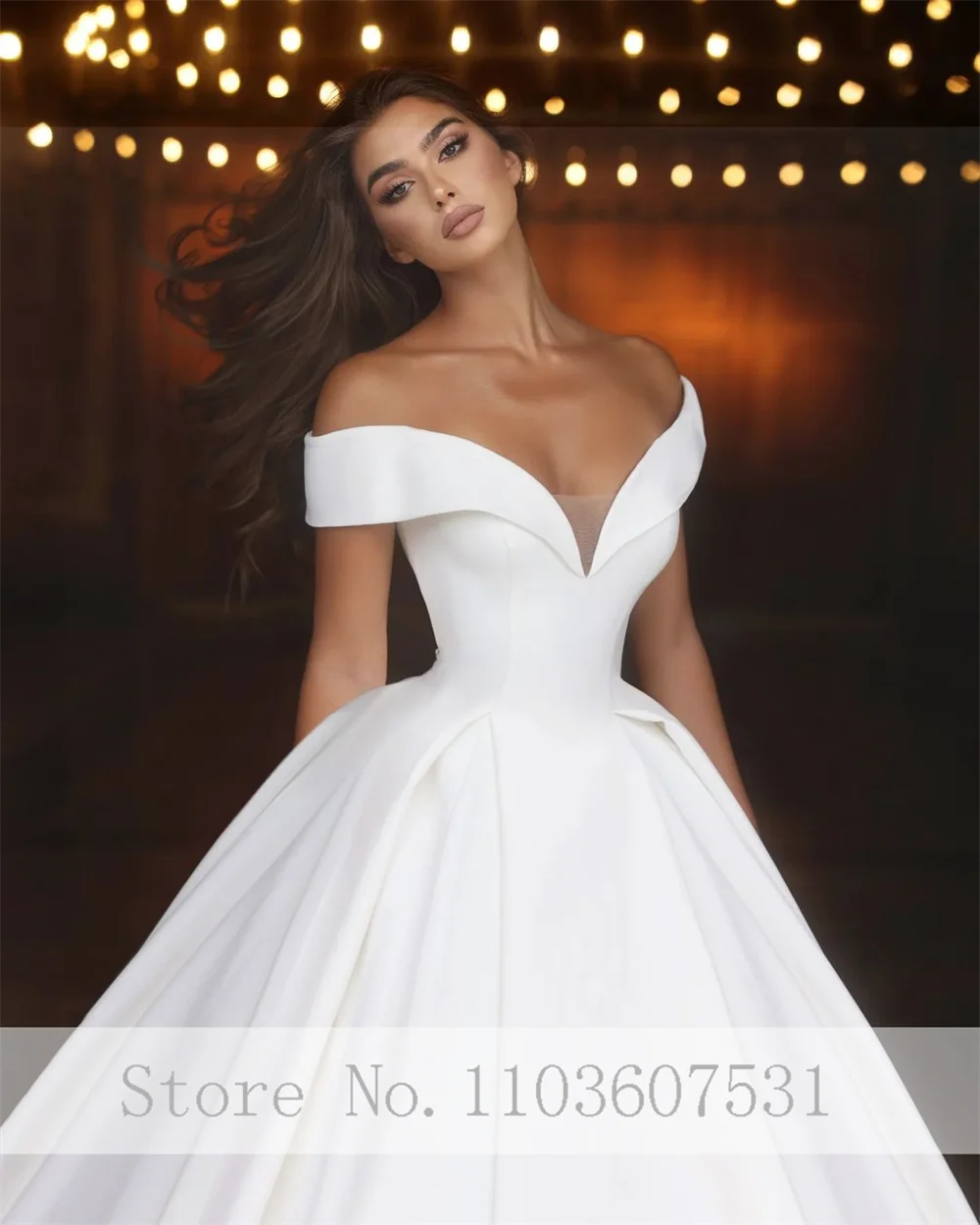 Prinzessin von der Schulter Satin geraffte Hochzeits kleid Ballkleid rücken frei Hochzeits gast Brautkleid mit Zug Vestido de Novias