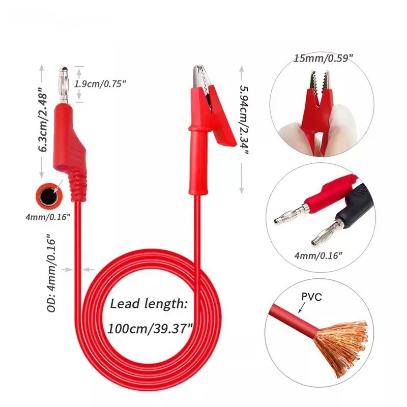 2 шт./5 шт., 4 мм штекер типа «банан» к зажиму «крокодил», комплект тестовых проводов, мультиметр с зажимом «крокодил», провод 1 м, 1000 В/15 А, P1037