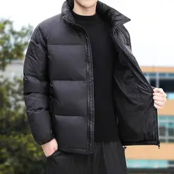 Abrigo de invierno con cuello alto para hombre, abrigo acolchado grueso, protección de cuello de retención de calor, elegante para clima