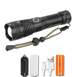 Powerful LED Flashlight 5 Modes USB Rechargeable Zoomable Tactical Torch Lantern 26650 Battery Camping Outdoor Emergency Light