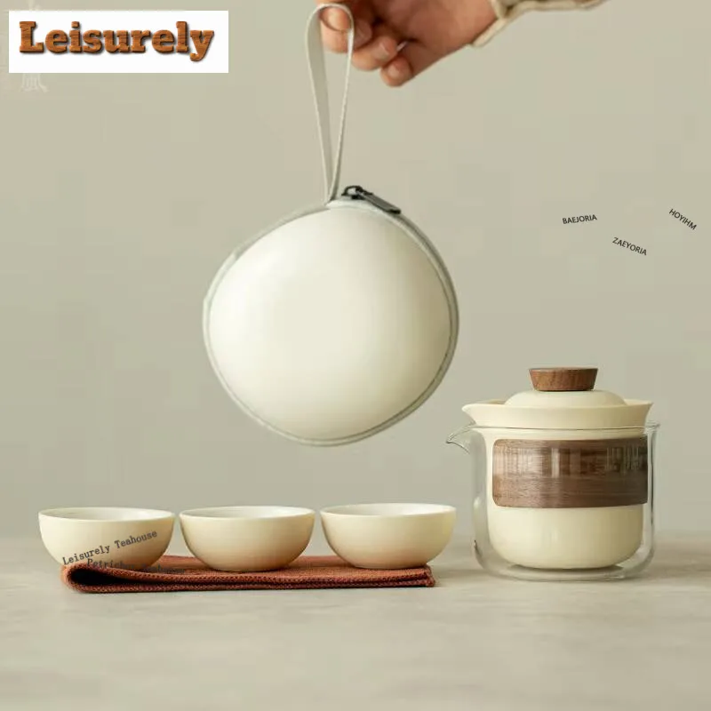 Ceramic Hand-grasp Pot Travel Tea Set Kit Zen 1 Pot 3 Cups Household Tea Maker Organizer Portable Outdoor Stock Bags Supplies