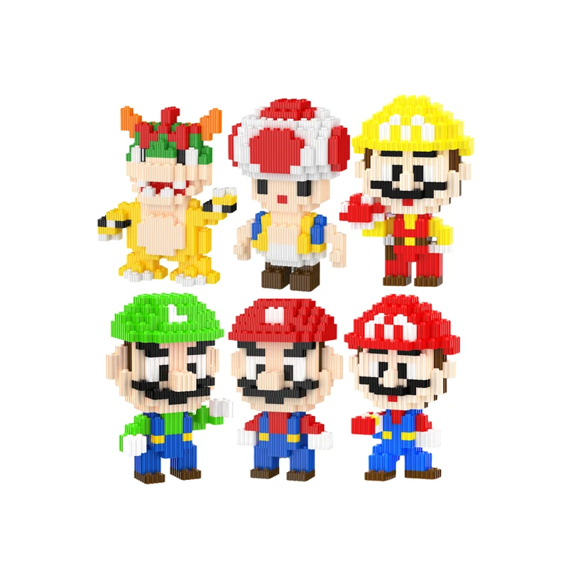 Super Mario Bros Figures Bowser Peach Toad Luigi Yoshi DIY Figures Connection Bricks Toys for Christmas Gift