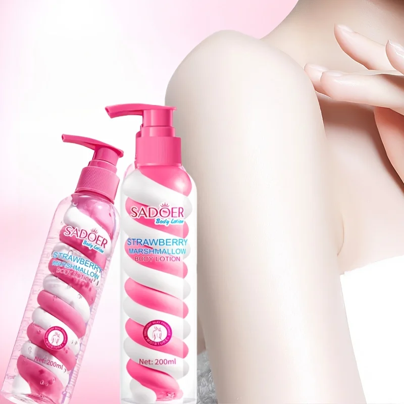 1 Bottle of 200ml Strawberry Marshmallow Body Lotion, a Deeply Moisturizing Formula Suitable for All Light Beige Skin Tones, Non-Greasy Moisturizing Cream with a Creamy Fragrance, Ideal as a Holiday Gift, Suitable for Both Men and Women, for Daily Skincare Routine, with a Stylish Bottle Design and a Glossy Finish