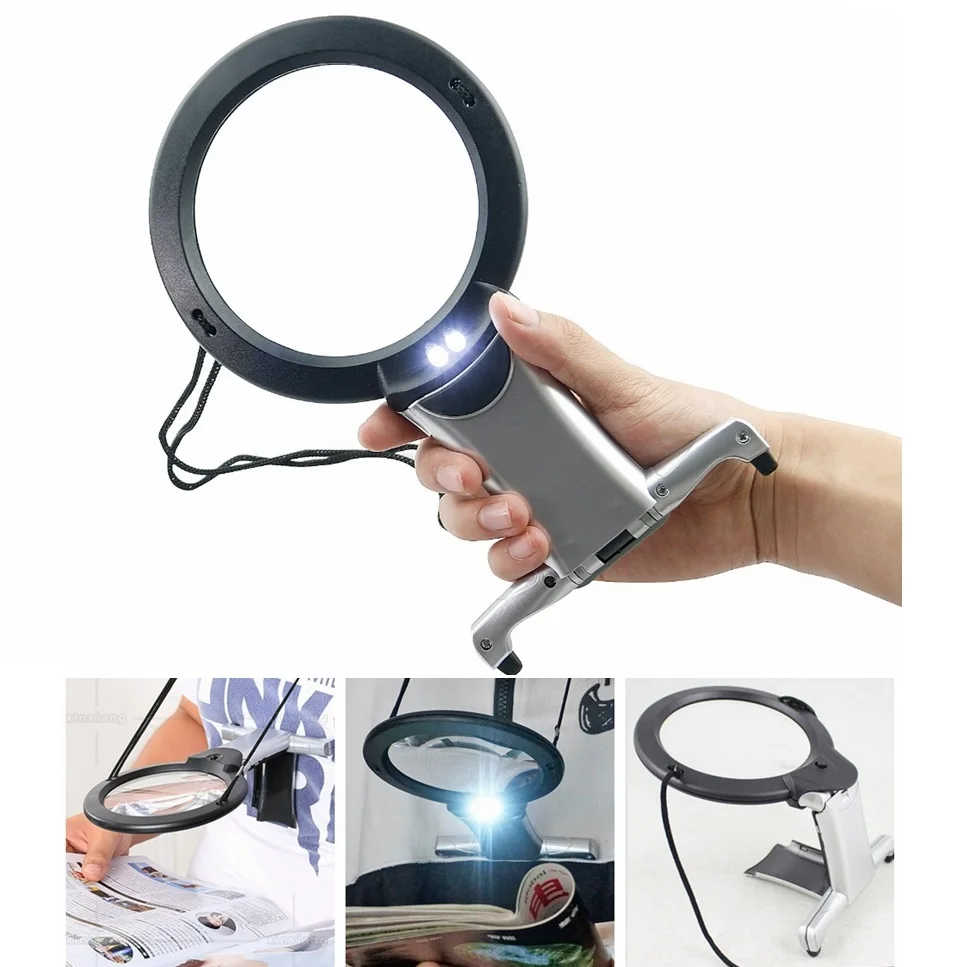 2X 6X LED Lamp Magnifier Light Illuminate Wear Desk Type Hands Free Magnifying Glasses Reading Handicraft PCB Check Parents Gift