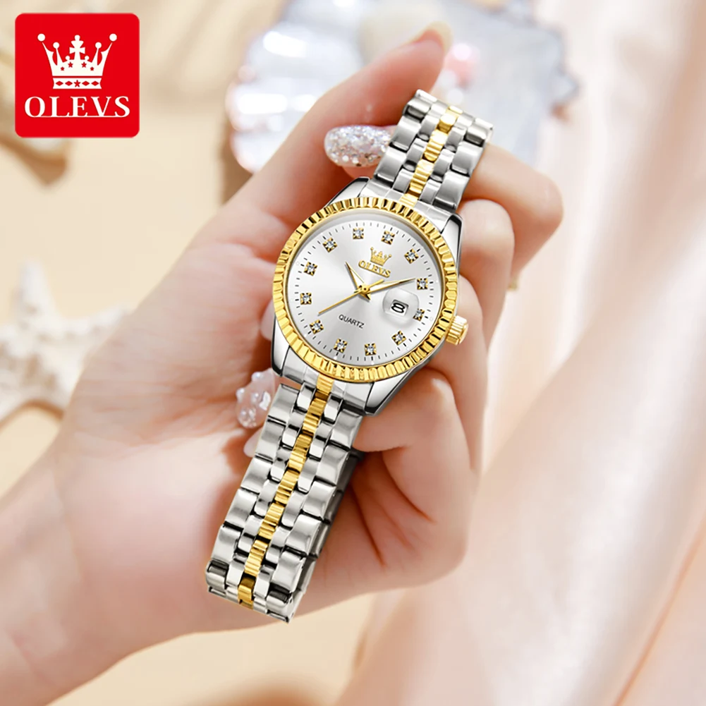 OLEVS Luxury Elegant Dress Quartz Wristwatch Stainless Steel Waterproof Watch For Women Date Display Original Woman Watches 5526