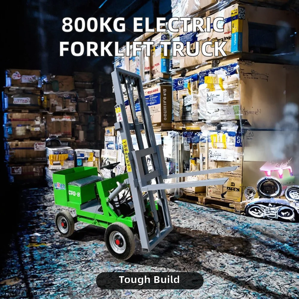 800Kg new four-wheel electric riding forklift two-stage mast simple hydraulic lift lead-acid battery solid