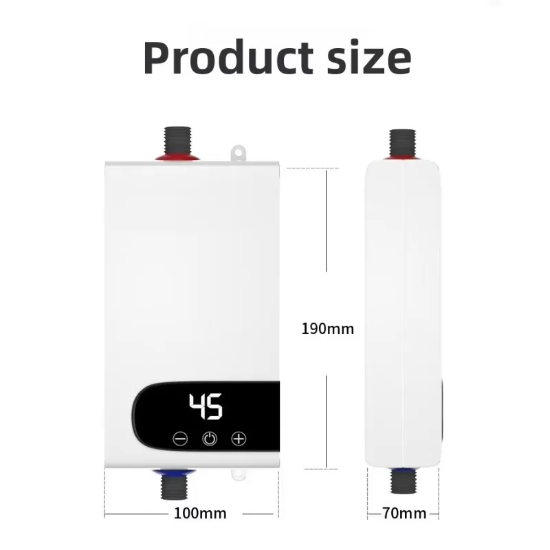 110V/220V Mini Tankless Water Heater Instant Electric 3500-5500W Wall-Mounted LED Display Plastic Stainless Steel Outdoor