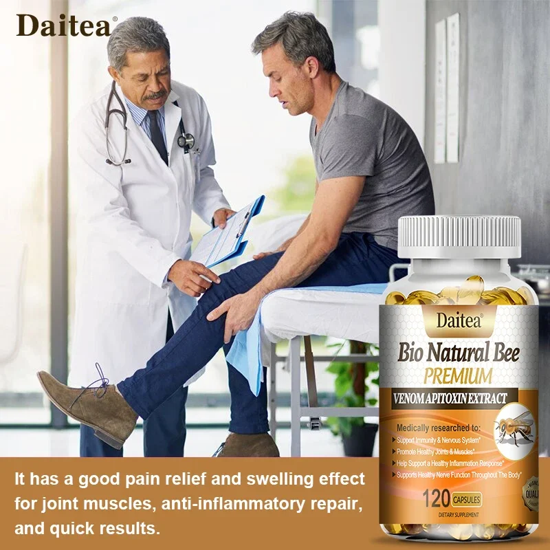 Daitea Natural Bee Venom Capsules, Support Immunity and Antioxidant, Nervous System Health, Joint and Muscle Health - Non-GMO