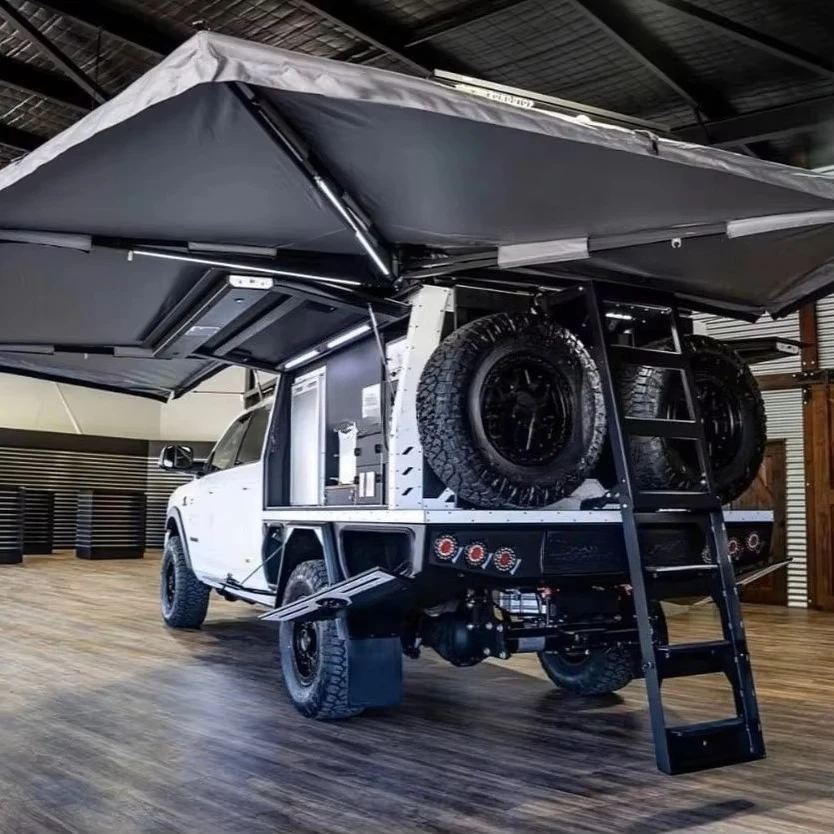 Automatic Stainless Steel 270 Degree Vehicle Side Awning 50+ UV Protection Waterproof Oxford Fabric LED Light System Outdoor Car