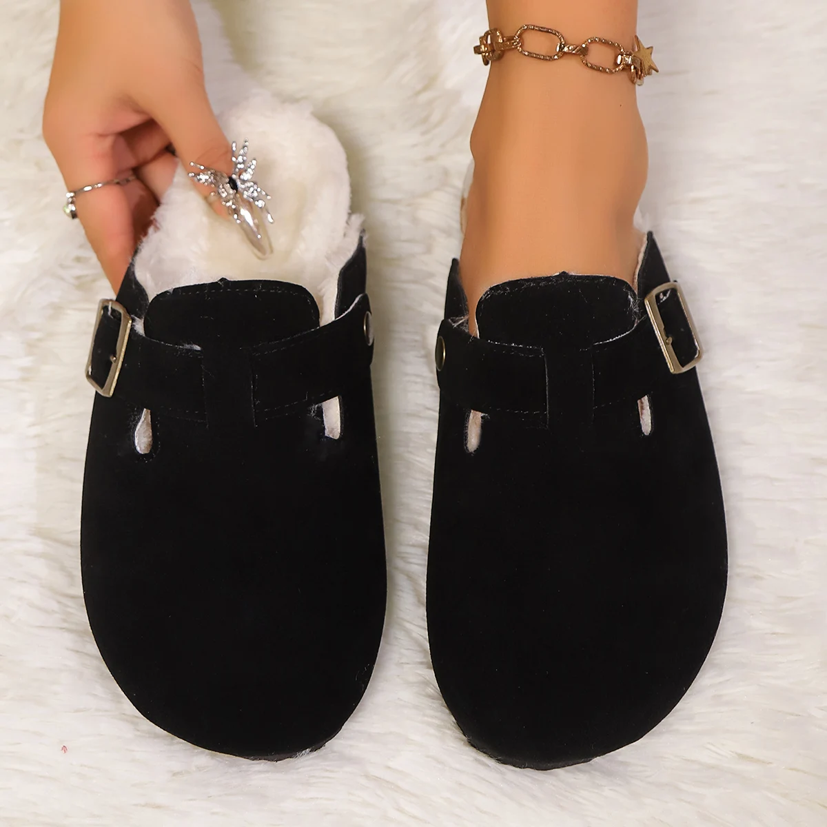 New Keep Warm Fashion Mules Slippers Women Clogs Cork Insole Sandals with Arch Support Outdoor Slides Women Home Shoes for Women