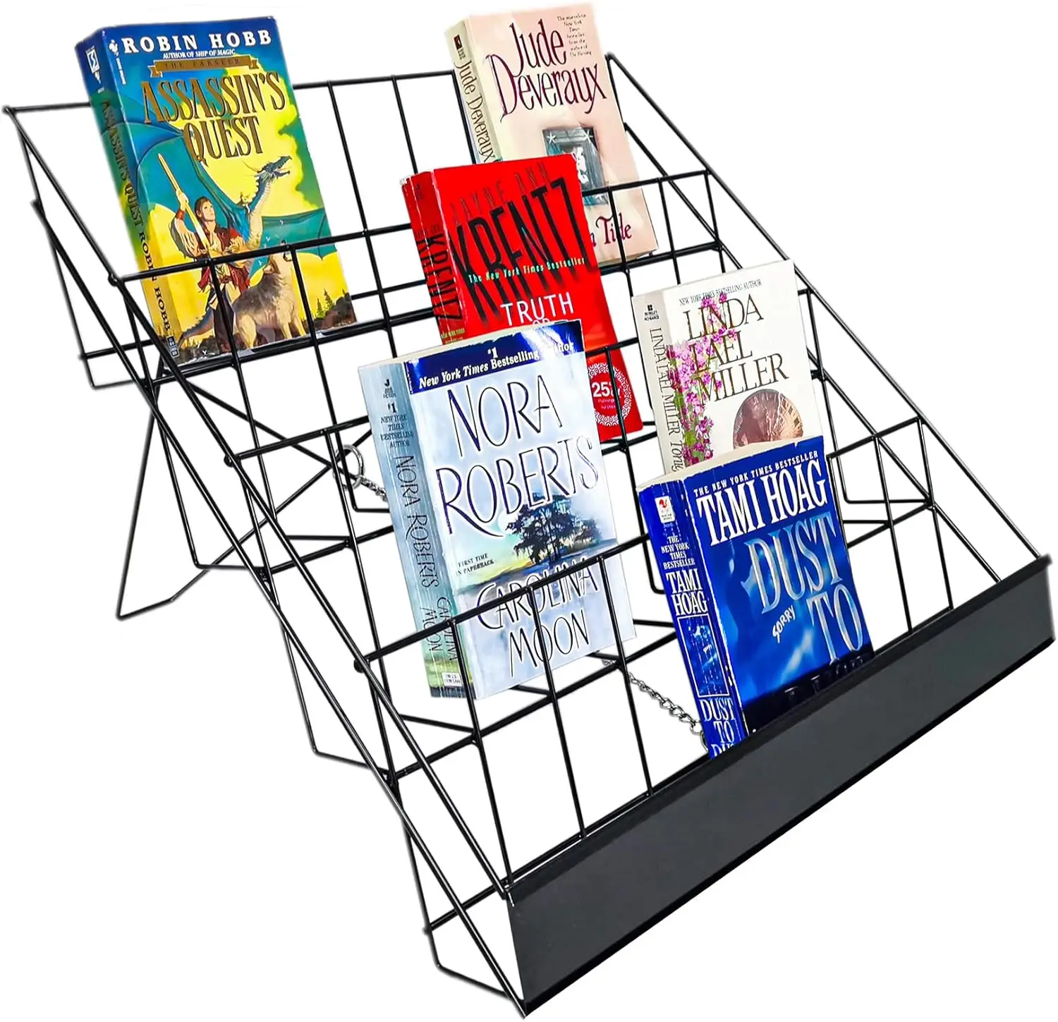 

® 4-Tiered 18" Wire Display Rack Literature Brochure Magazine Stand Book Tabletop Rack, 2.5" Deep Open Shelves 11936-2BL