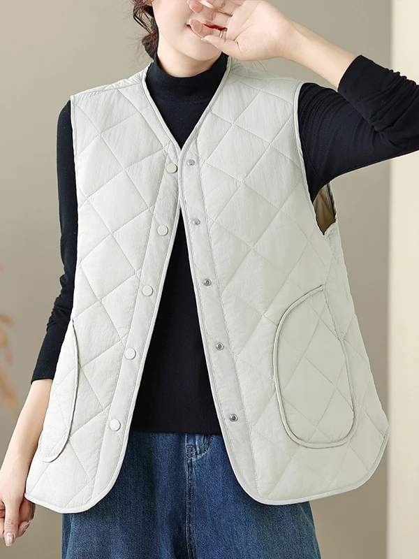 المرأة عادية رقيقة القطن مبطن سترة الخريف الشتاء جديد Sle تنوعا k زر مطابقة V-ne Thiened تخفيف Sle