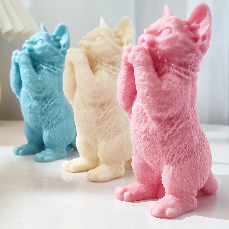 Big Size 22CM Standing Cat Candle Silicone Mold Animal Soy Wax Silicone Mould Cats Lover Home Decor Gift dog candle mold