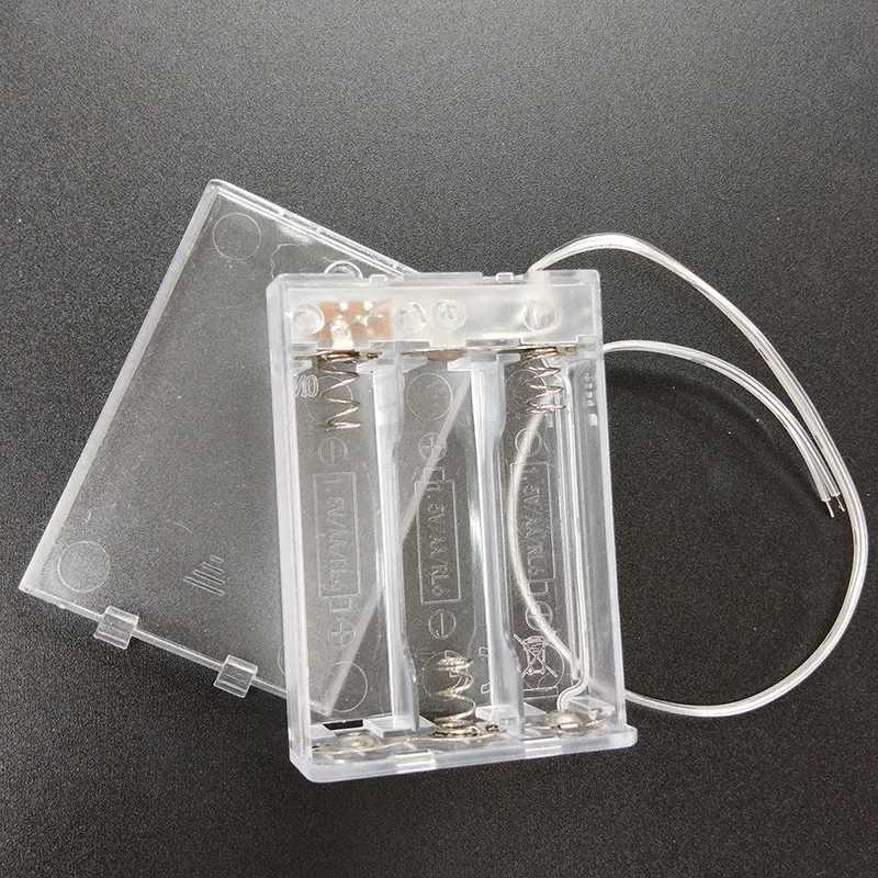 100pcs/lot 3 AA Battery Holder Case Box With Switch Leads wire 3AA 4.5V batteries Clear storage box wholesale