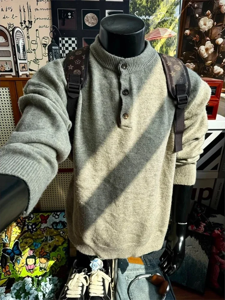 

Cleanfit Легкий трикотаж с воротником Генри для мужчин и женщин, осень-зима, свободный тяжелый свитшот, повседневный длинный све