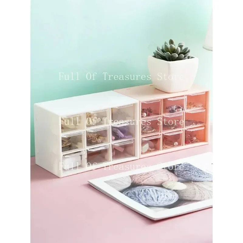 Desktop 9 Grid Storage Boxes Organizer Transparent Small Drawer Partitioned Student Desk Wall-mounted Sundries Storage Box Cute