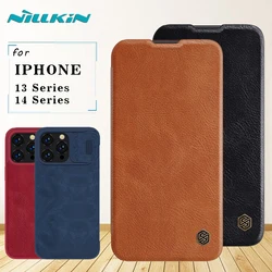 For iPhone 13 14 Pro Max Plus Case Nillkin Qin Leather Case with Card Camera Protector Back Cover For iPhone 13 14 Plus Pro Max