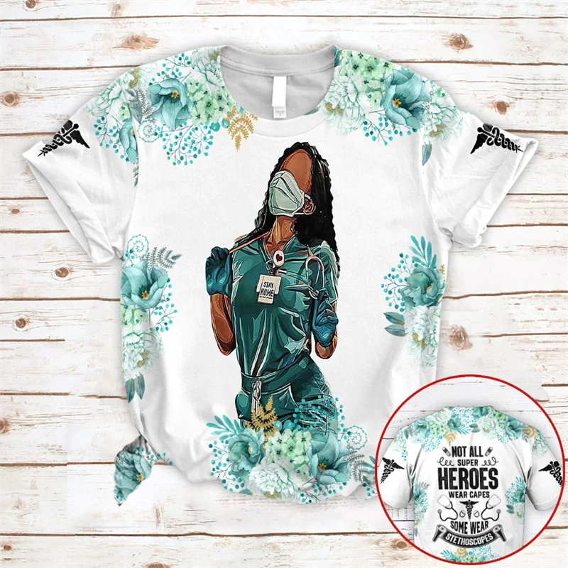 

Nurse Cosplay 3D Funny Print Street Hip Hop Tee Shirt Casual Fashion Round Neck Short Sleeve y2k Tops Summer Oversized T-shirts
