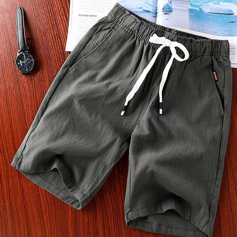 Men's Clothing Summer Thin Man Street Casual Fashion Loose Lacing Solid Color Simplicity Elastic Waist Comfortable Cargo Shorts