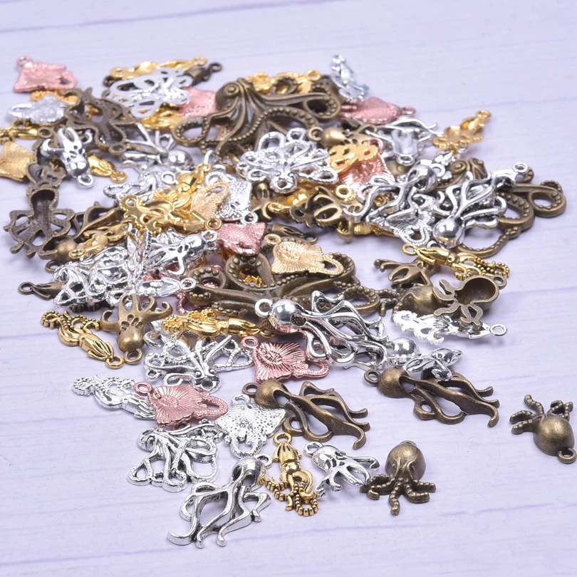 30/50/100Pcs Mix Antique Bronze Octopus Charms Shape Animal Pendant Charms For Jewelry Making Necklace Women Men Materials