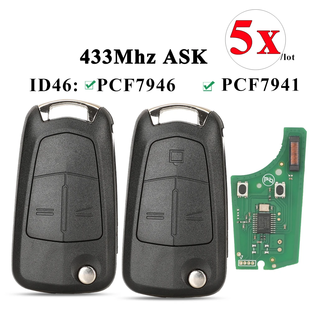 jingyuqin 5X Klappbarer Fernbedienungs-Autoschlüssel 315/433 MHz ID46 für Opel/Vauxhall Astra H Zafira B Vectra C Corsa D Antara G1-AM433TX 96870243