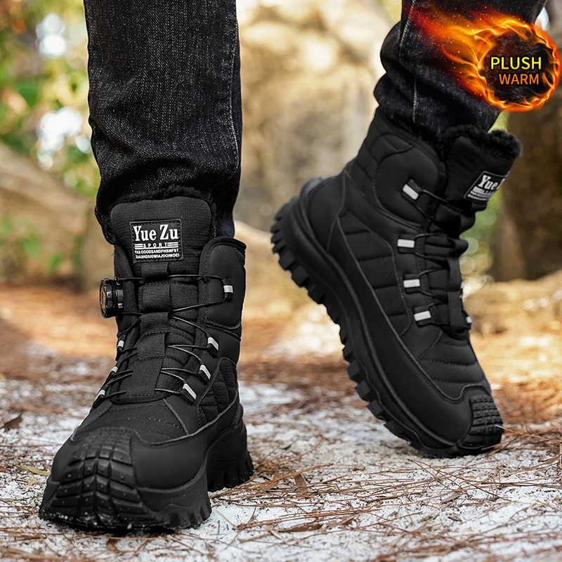 2025 new Winter oversized men's boots waterproof cold resistant plush and warm snow boots outdoor thick soled casual work boots image 4