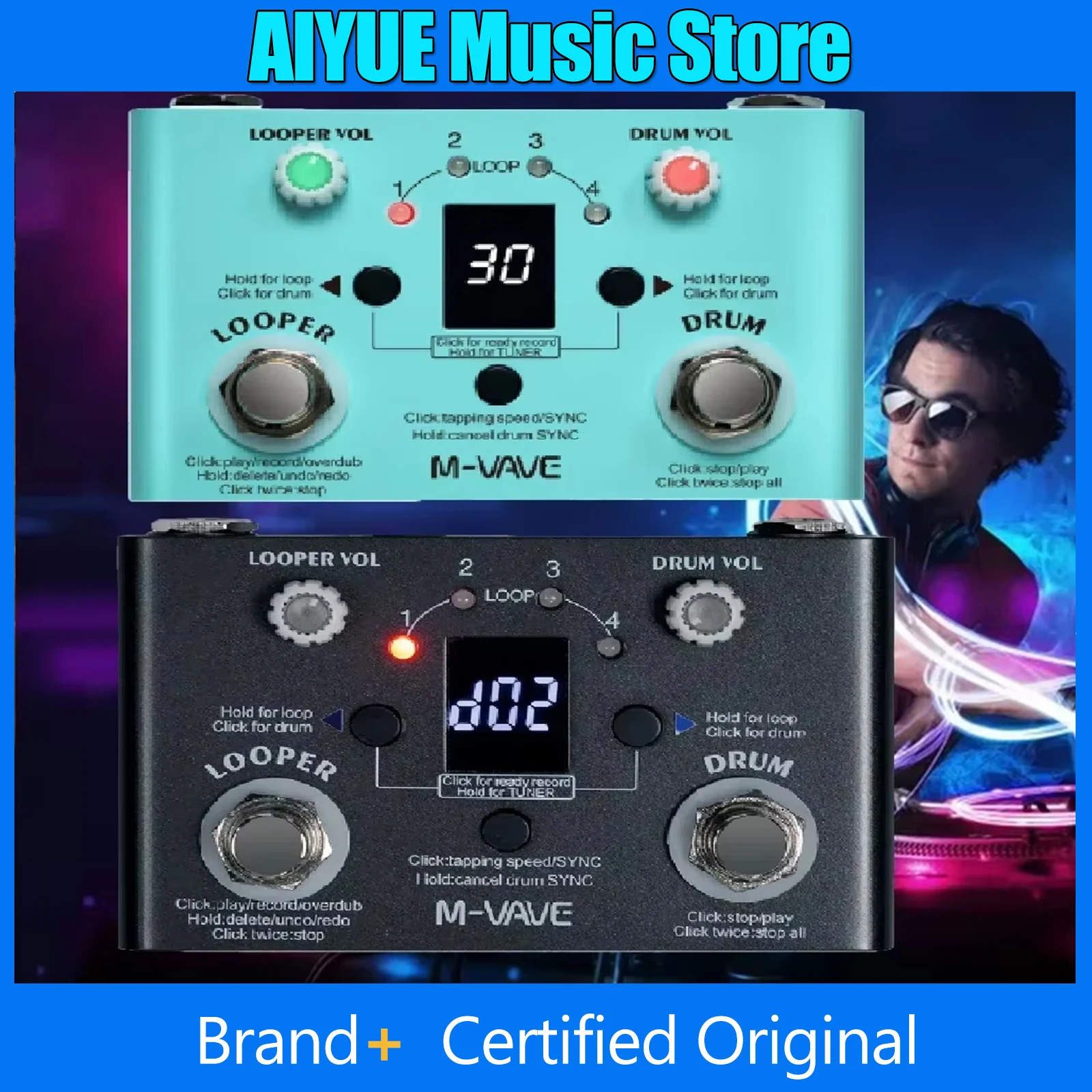 

M-VAVE Lost Tempo V2 Drum Machines & Looper Pedal 2-in-1 Mini Built-in 30 Drums 11 Mins Recoding Time High Precision Tuner Parts