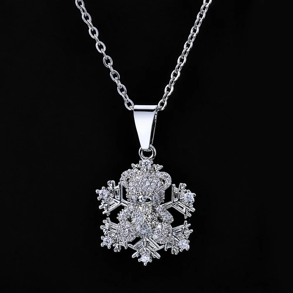 

Hip-hop bear snowflake pendant full of diamonds women's necklace zircon accessories custom Christmas gift