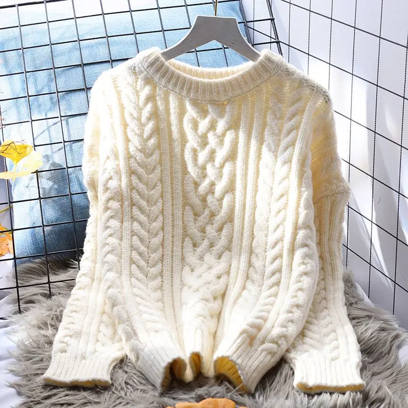 

Knitting Sweater Women's O-Neck Short Pullover Autumn Winter Loose Long Sleeve Knitted Bottoming Pullover Jumpers Ladies C04