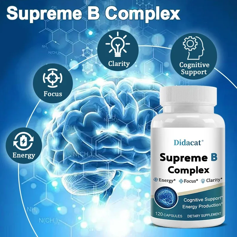 Organic Vitamin B Complex Capsules - Relieve Stress, Support Better Mood, and Improve Mental Clarity, Memory and Concentration