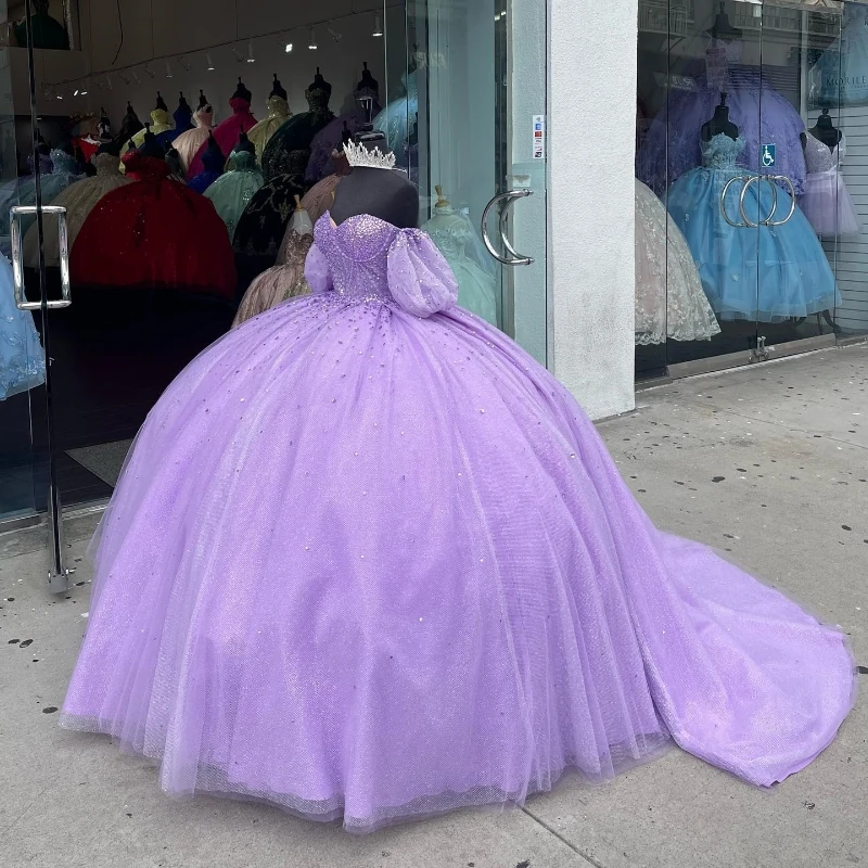 Lorencia Luxe Lavendel Liefje Prinses Quinceanera Jurk Kralen Kristal Tule Elegent Sweet 16 Vestidos De 15 Años Yqd347