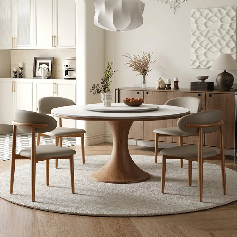 

Solid wood rock slab dining table round table household small apartment dining room round dining table with