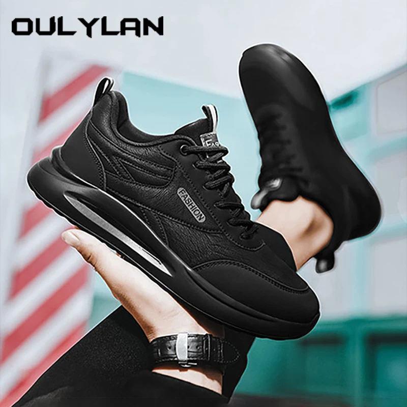 

Oulylan Wear Resistant Thick Soled Runshoes PU Leather Waterproof Sneakers Men Lace Up Labor Shoes Outdoor Comfy Casual Footwear