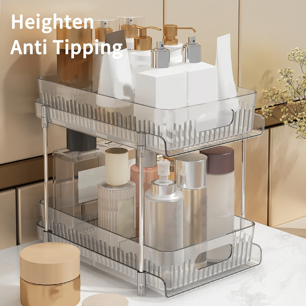 WORTHBUY 2 Layers Bathroom Organizer Shelf Transparent Cosmetics Shower Gel Shampoo Sliding Storage Rack Bathroom Accessories